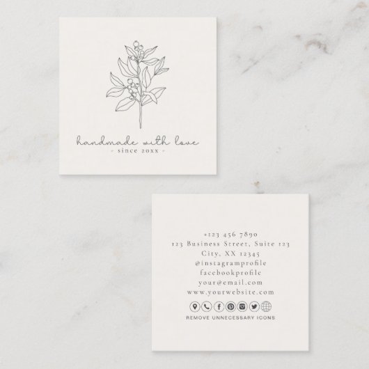 フローラロゴ、ラブミルクホワイトで手作り スクエア名刺 (正面/裏面)