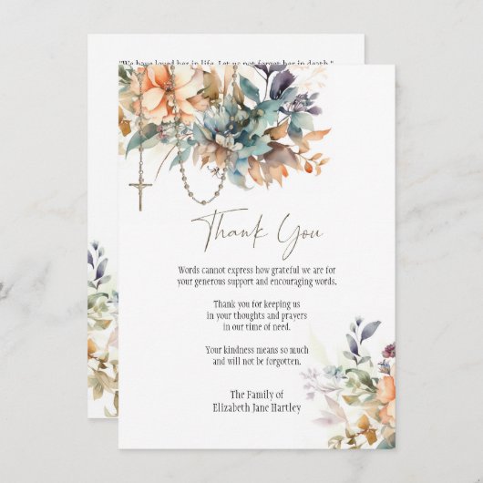 フローラロザリー写真葬儀弔問悔やみや弔慰 サンキューカード (正面/裏面)