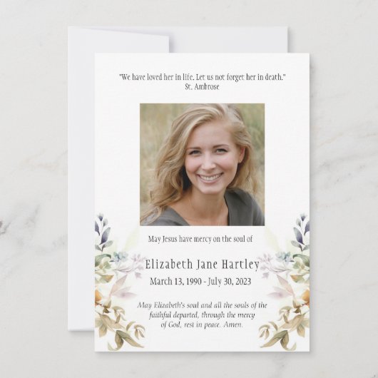 フローラロザリー写真葬儀弔問悔やみや弔慰 サンキューカード (裏面)