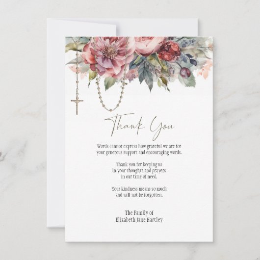 フローラロザリー写真葬儀弔問悔やみや弔慰 サンキューカード (正面)