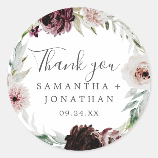 フローラロマンスありがとう結婚式の引き出物シール ラウンドシール (正面)
