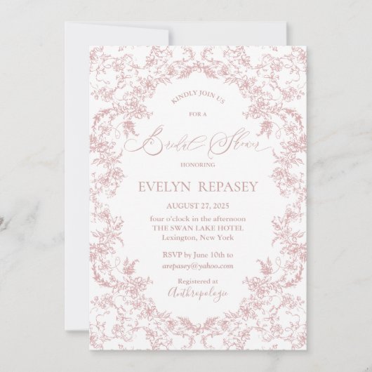 フローラロマンスチノイスリーマウヴブライダルシャワー 招待状 (正面)
