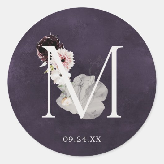 フローラロマンスレターMモノグラム結婚プラムの封印 ラウンドシール (正面)