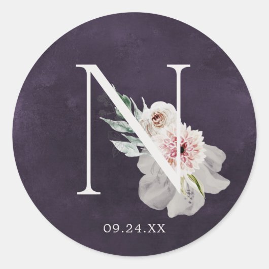 フローラロマンスレターNモノグラム梅結婚のシール ラウンドシール (正面)