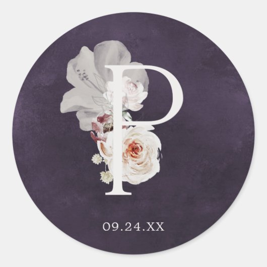 フローラロマンスレターPモノグラム結婚プラムの封印 ラウンドシール (正面)