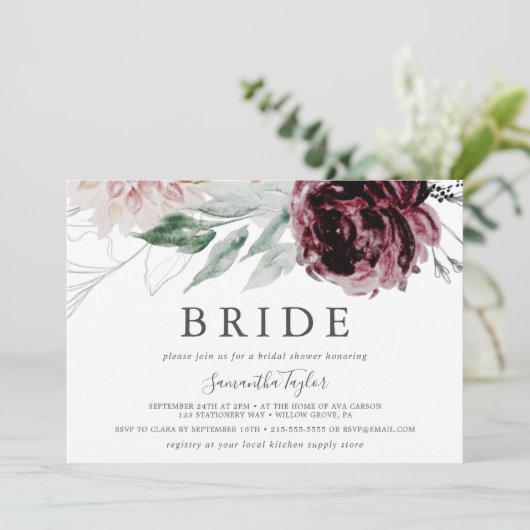 フローラロマンス水平花嫁ブライダルシャワー 招待状 (スタンド正面)