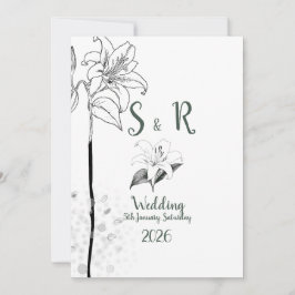 フローラロマンチックなミニマルB&Wインクスケッチ結婚ズ 招待状