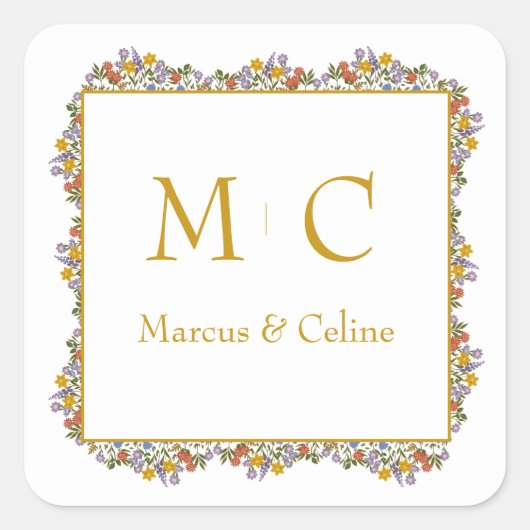 フローラロマンチックな水の結婚色 スクエアシール (正面)