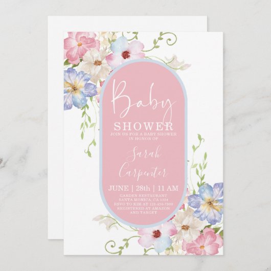 フローラロマンチックベビーシャワー招待状 招待状 (正面/裏面)