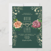 フローラロマンティックエメラルドグリーン結婚式招待状 (正面)