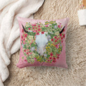 フローラロングホーンスカル（水色の背景） クッション (ブランケット)