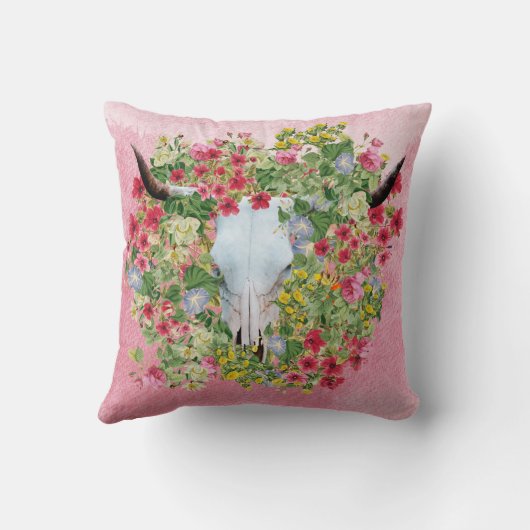 フローラロングホーンスカル(水色の背景) クッション (裏面)