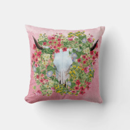 フローラロングホーンスカル（水色の背景） クッション