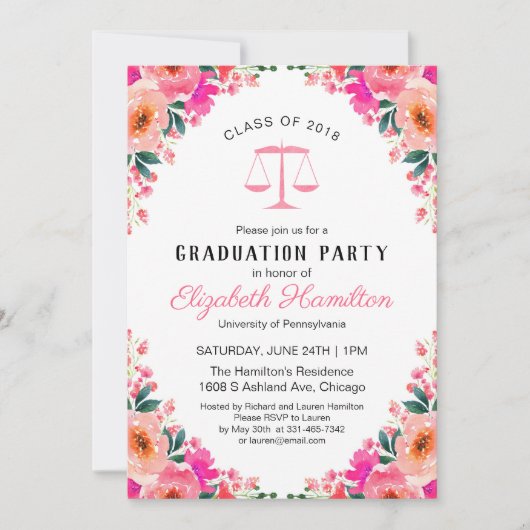 フローラロースクール卒業パーティー写真 招待状 (正面)