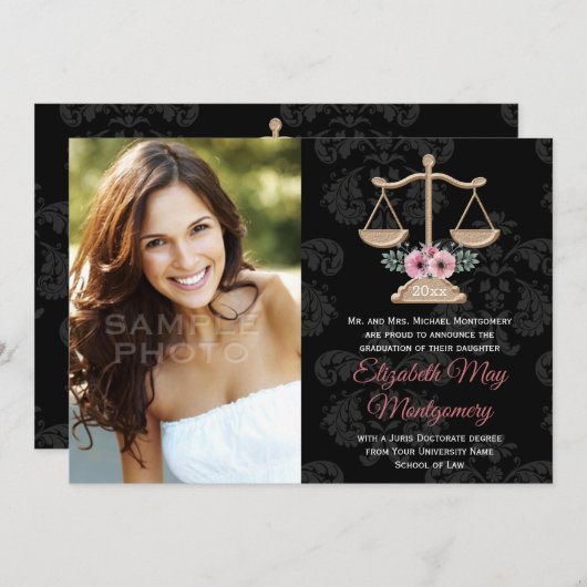 フローラロースクール卒業写真発表 招待状 (正面/裏面)