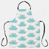 フローラロータスウォーターカラーシーフオムブルー&フェイク金ゴールド エプロン (正面)