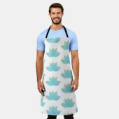 フローラロータスウォーターカラーシーフオムブルー&フェイク金ゴールド エプロン (着用した状態)