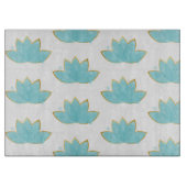 フローラロータスウォーターカラーシーフオムブルー&フェイク金ゴールド カッティングボード (正面)