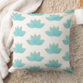 フローラロータスウォーターカラーシーフオムブルー&フェイク金ゴールド クッション (ブランケット)