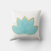 フローラロータスウォーターカラーシーフオムブルー&フェイク金ゴールド クッション (裏面)