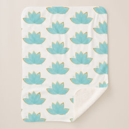 フローラロータスウォーターカラーシーフオムブルー&フェイク金ゴールド シェルパブランケット