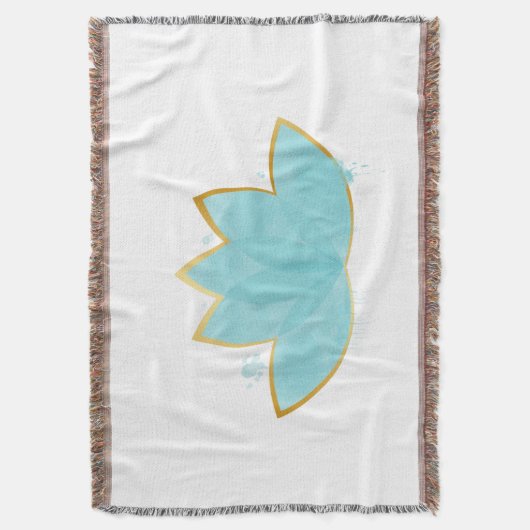 フローラロータスウォーターカラーシーフオムブルー&フェイク金ゴールド スローブランケット (正面縦)