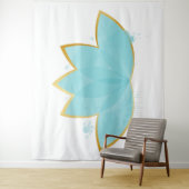 フローラロータスウォーターカラーシーフオムブルー&フェイク金ゴールド タペストリー (インサイチュ)