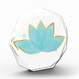 フローラロータスウォーターカラーシーフオムブルー&フェイク金ゴールド フォトブロック