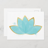 フローラロータスウォーターカラーシーフオムブルー&フェイク金ゴールド ポストカード (正面/裏面)