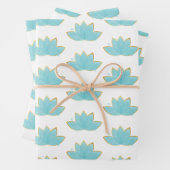 フローラロータスウォーターカラーシーフオムブルー&フェイク金ゴールド ラッピングペーパーシート (インサイチュ)