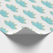 フローラロータスウォーターカラーシーフオムブルー&フェイク金ゴールド ラッピングペーパー (角)