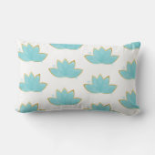 フローラロータスウォーターカラーシーフオムブルー&フェイク金ゴールド ランバークッション (裏面)