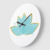 フローラロータスウォーターカラーシーフオムブルー&フェイク金ゴールド ラージ壁時計 (傾斜)