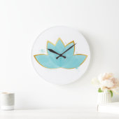 フローラロータスウォーターカラーシーフオムブルー&フェイク金ゴールド ラージ壁時計 (ホーム)