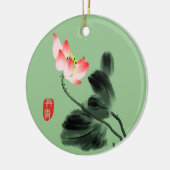 フローラロータスウォーターカラーフリーハンドスケッチグリーン セラミックオーナメント (左)