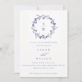 フローラローレルリースネイビーブルーリハーサルディナー 招待状 (正面)