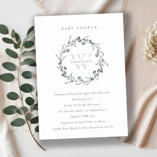 フローラローレルリースモノグラムベビーシャワー招待状 サンキューカード