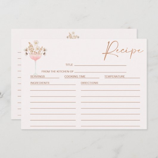 フローラワイルドフラワーガラスブライダルシャワーレシピカード 招待状 (正面/裏面)