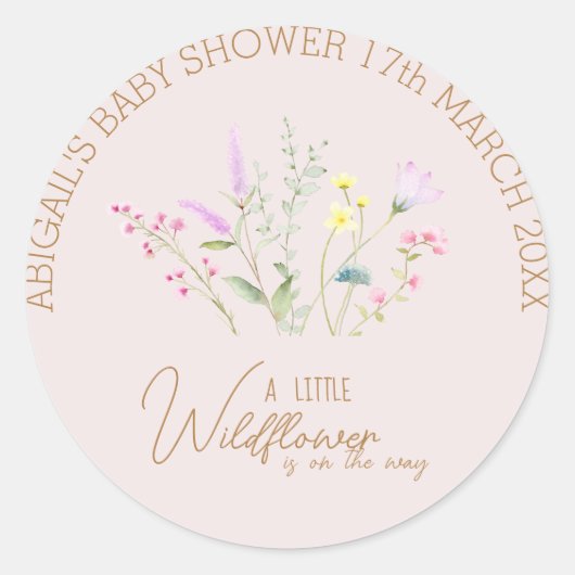 フローラワイルドフラワーガールベビーシャワー招待状 ラウンドシール (正面)