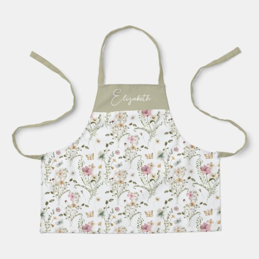フローラワイルドフラワーキッズガーリーパーソナライズされた エプロン (正面)