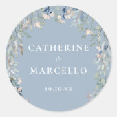 フローラワイルドフラワーズダスティブルー結婚ズ ラウンドシール (正面)