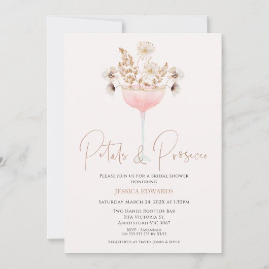 フローラワイルドフラワーズ花びらプロセッコブライダルシャワー 招待状 (正面)