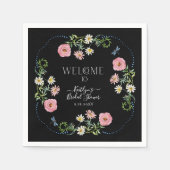 フローラワイルドフラワーデイジーブラックボホブライダルシャワー スタンダードカクテルナプキン (正面)