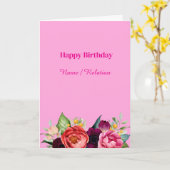 フローラワイルドフラワーピンク水彩誕生日 カード (黄色い花)