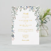 フローラワイルドフラワーフォト結婚ズシック金ゴールド 箔招待状 (立ち正面)