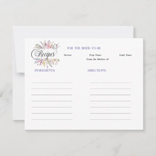 フローラワイルドフラワーブライダルシャワーレシピ ノートカード (正面)