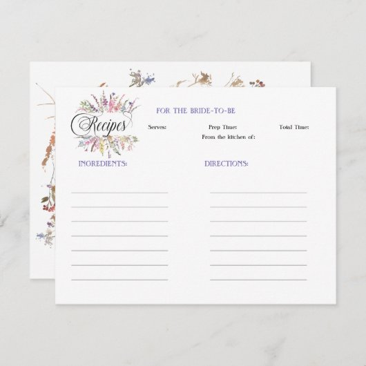 フローラワイルドフラワーブライダルシャワーレシピ ノートカード (正面/裏面)