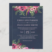 フローラワイルドフラワーブーケネイビーブルー招待状 招待状 (正面/裏面)