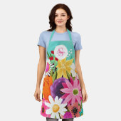 フローラワイルドフラワーブーケフラワーズモノグラムママ エプロン (着用した状態)