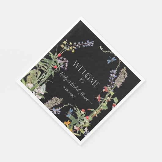フローラワイルドフラワーボホブラックウェルカムブライダルシャワー スタンダードランチョンナプキン (角)